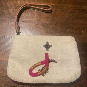 Anthropologie Miss Albright J Monogram Wristlet Embroidered